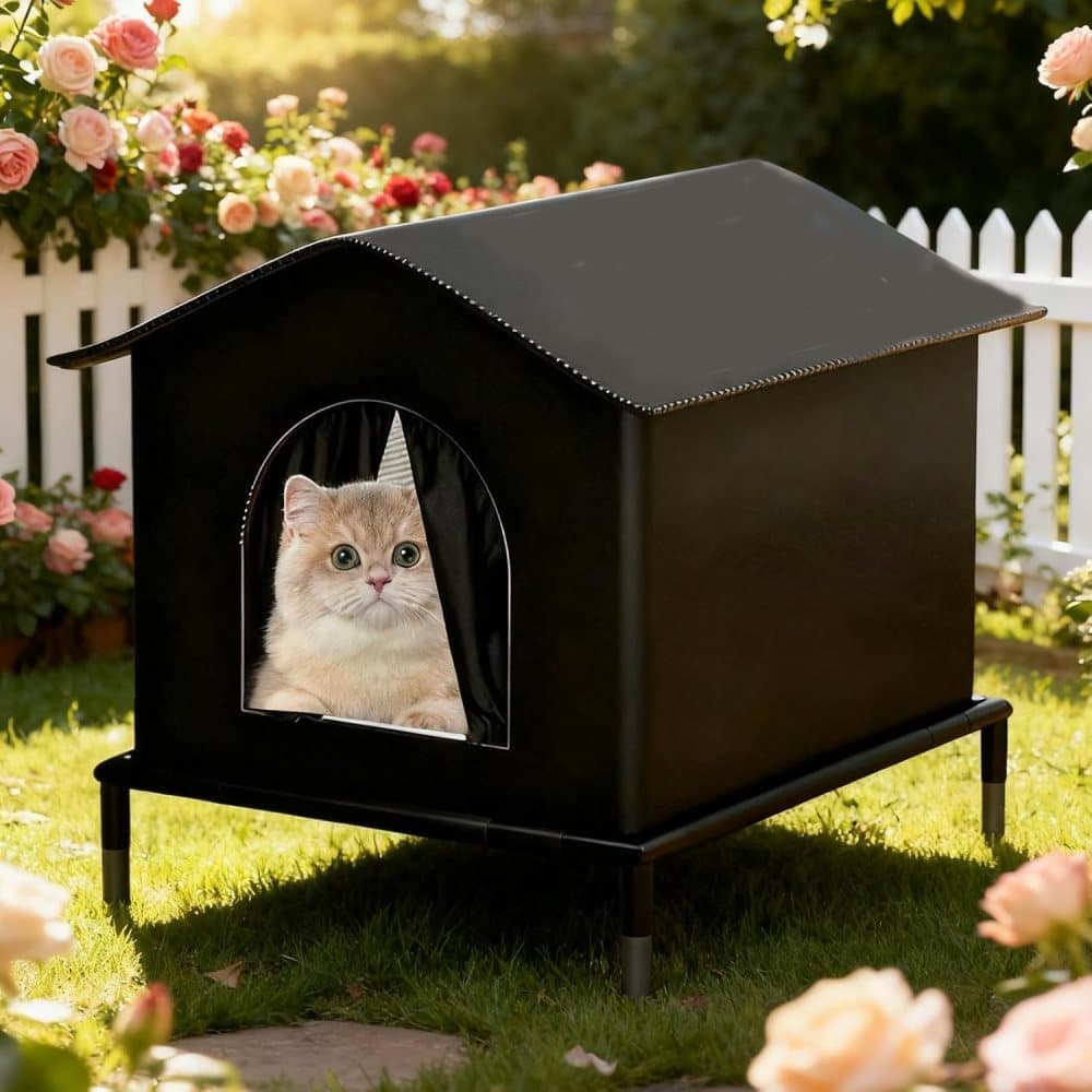 1 Pack Waterproof Insulated Outdoor Cat House for Homeless Cats and Small Animals, 33 x 33 x 33cm Black
