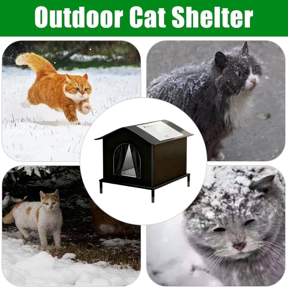 1 Pack Waterproof Insulated Outdoor Cat House for Homeless Cats and Small Animals, 33 x 33 x 33cm Black