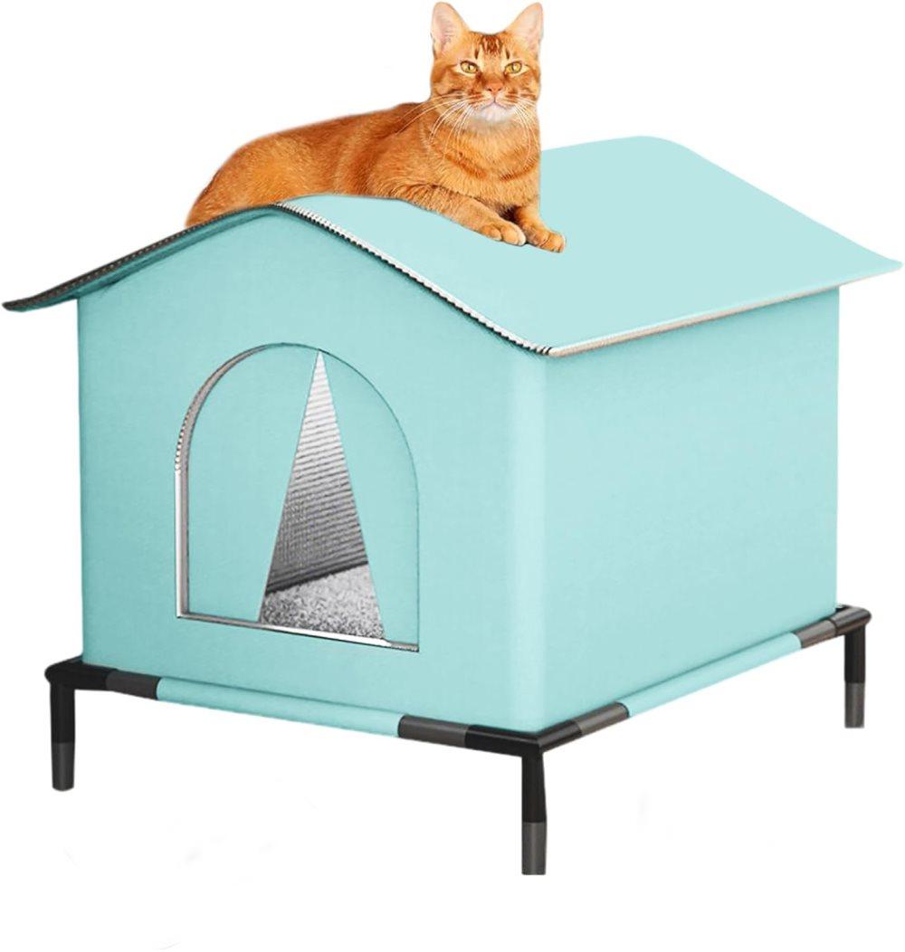 1 Pack Waterproof Insulated Outdoor Cat House for Homeless Cats and Small Animals, 33 x 33 x 33cm Blue