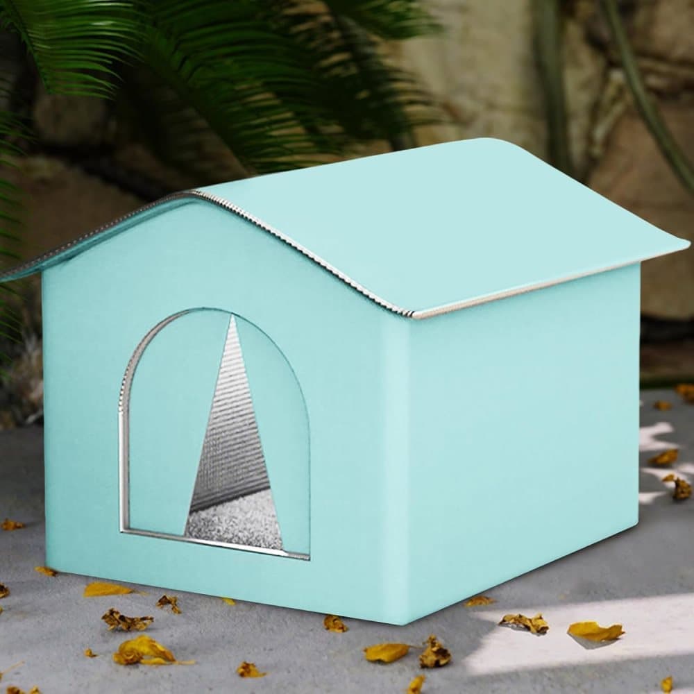 1 Pack Waterproof Insulated Outdoor Cat House for Homeless Cats and Small Animals, 33 x 33 x 33cm Blue