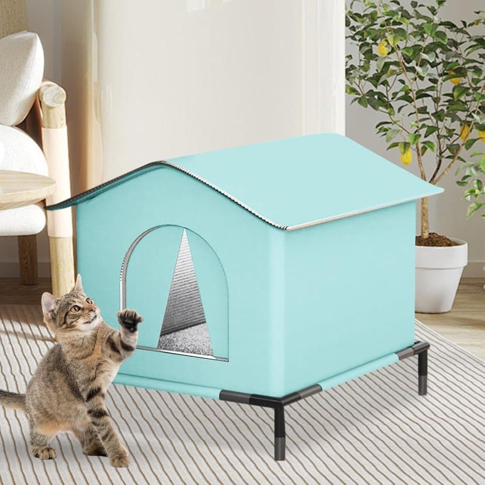 1 Pack Waterproof Insulated Outdoor Cat House for Homeless Cats and Small Animals, 33 x 33 x 33cm Blue