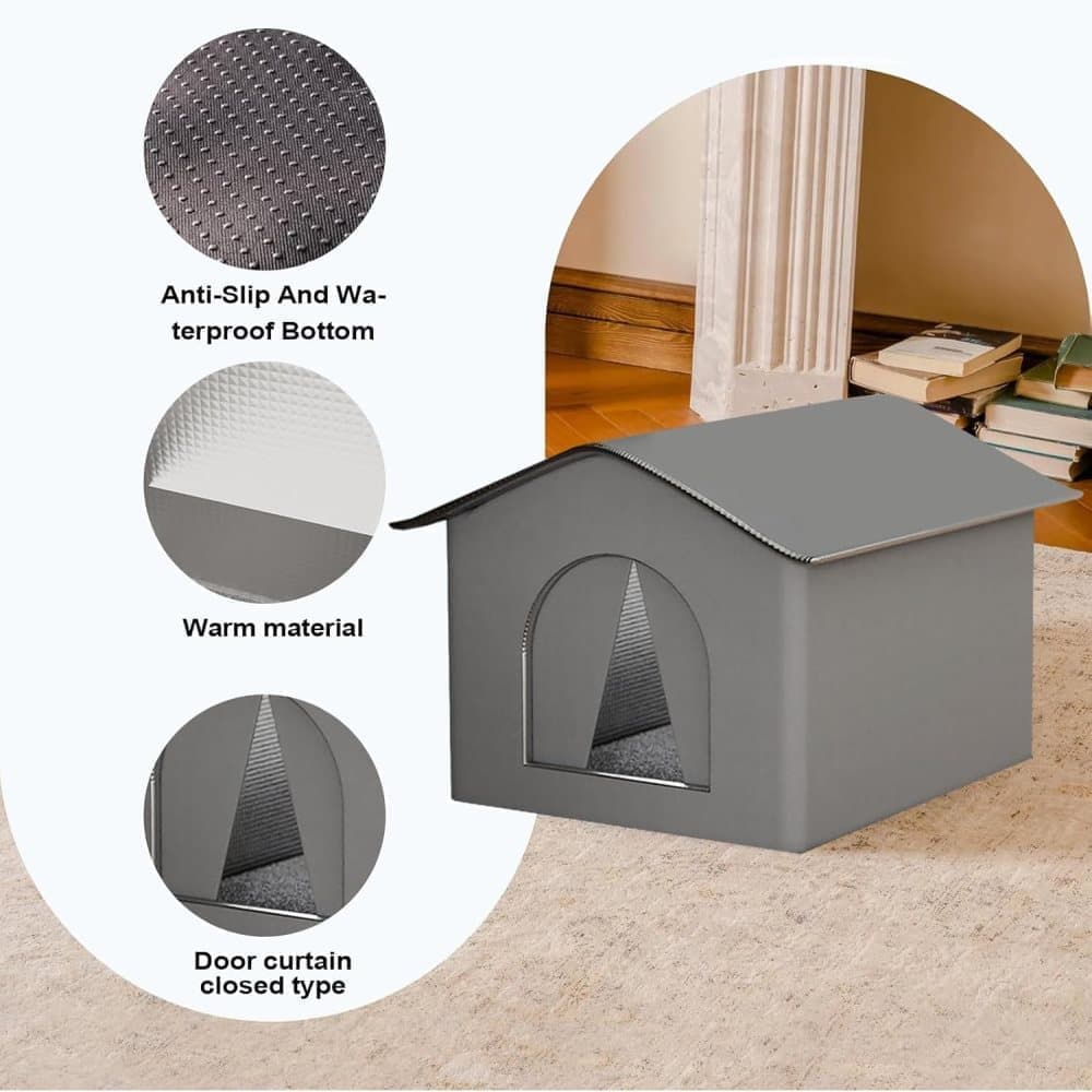1 Pack Waterproof Insulated Outdoor Cat House for Homeless Cats and Small Animals, 33 x 33 x 33cm, Gray