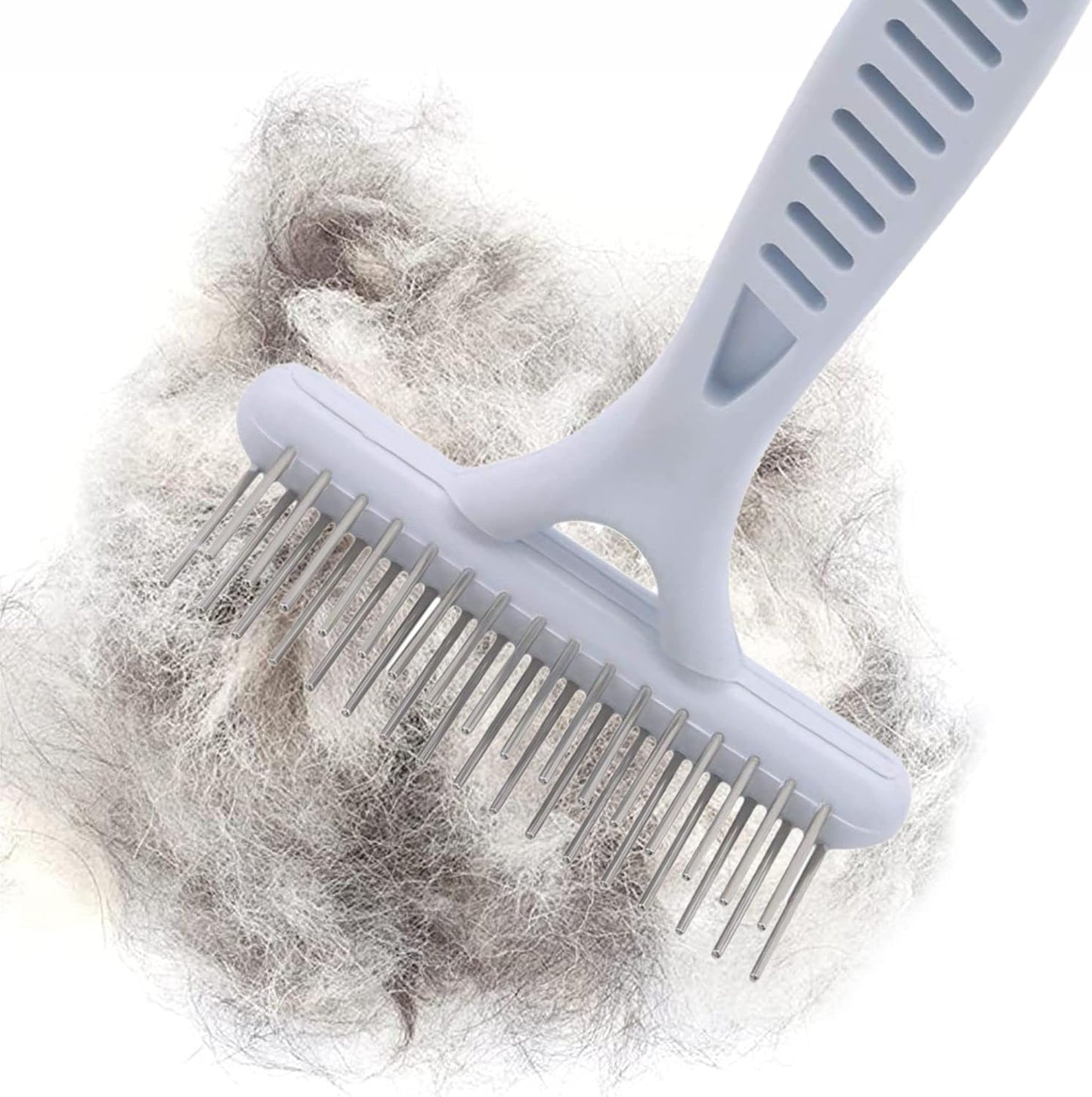 Dog Dematting Brush Undercoat Comb Self-Cleaning Double Row Metal Teeth for Loose Hair Removal Puppy Grooming Brush