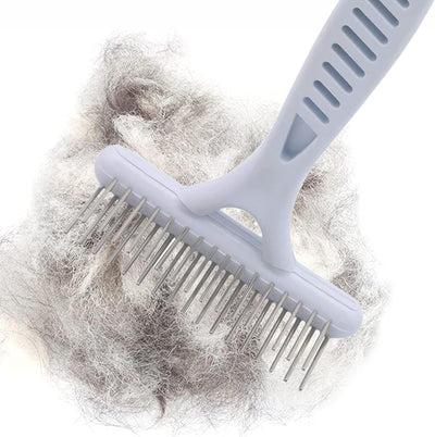 Dog Dematting Brush Undercoat Comb Self-Cleaning Double Row Metal Teeth for Loose Hair Removal Puppy Grooming Brush