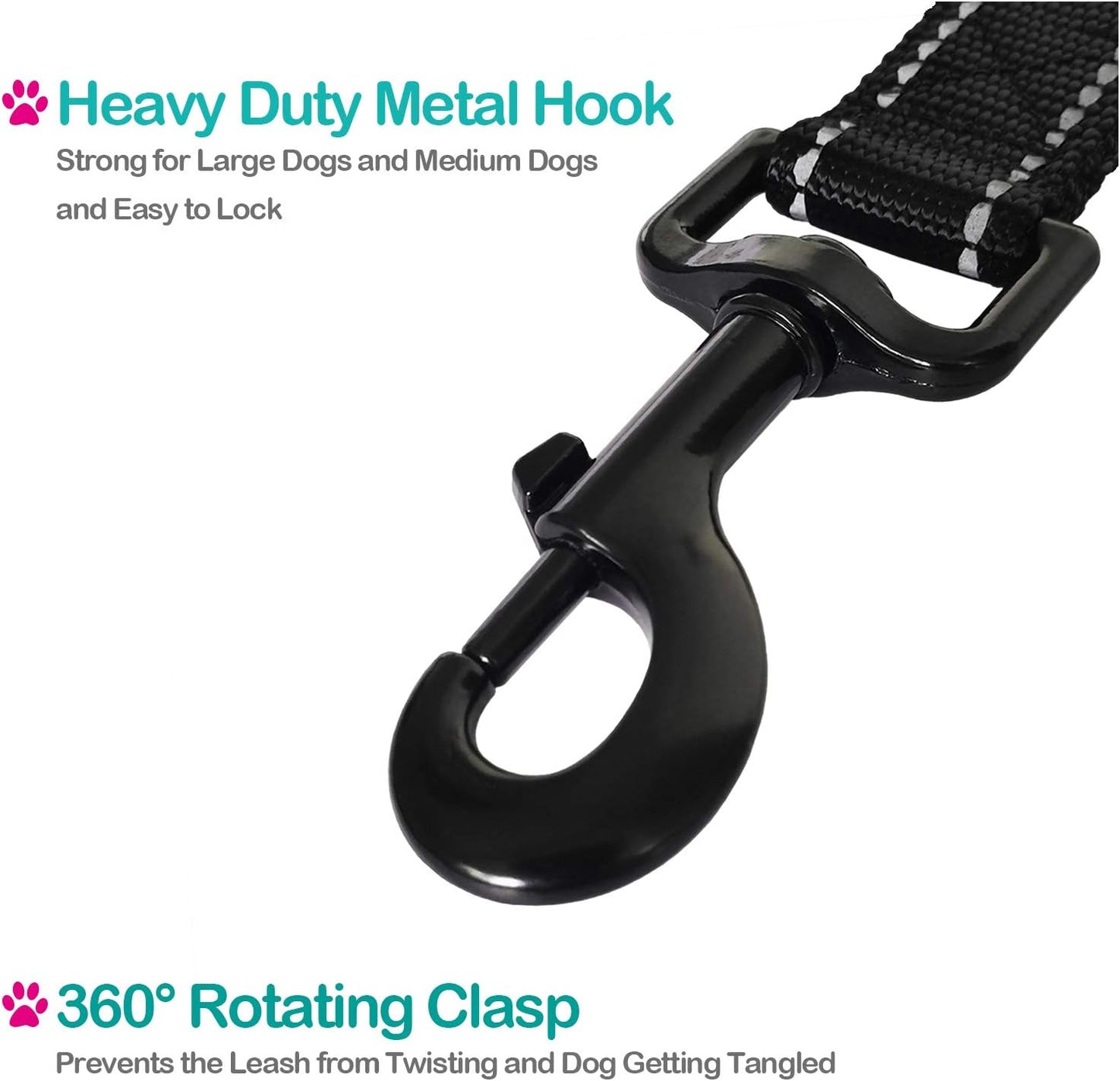 Short Dog Leash - Traffic Padded Handle - Heavy Duty - Short Nylon Dog Lead for Training Control - Reflective Threads Pet Leashes for Large Dogs and Medium Dogs (12 Inch, Reflective Black)