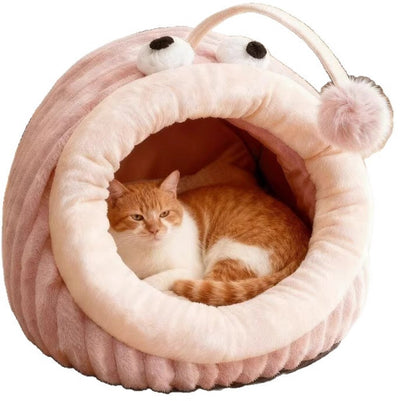 Cat Bed - Cave Cat Basket - Calming and Anxiety Relieving - Lantern Fish Shape - Pink（S：45*33*26cm）
