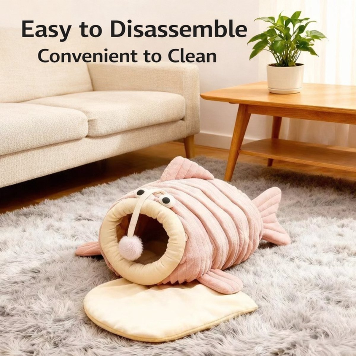 Cat Bed - Cave Cat Basket - Calming and Anxiety Relieving - Lantern Fish Shape - Pink（S：45*33*26cm）