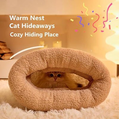 Cat Bed - Cave Cat Basket - Winter Sleeping Bag for Pets - Soft Plush Cat Bed - Suitable for Indoor Cats, Kittens and Dogs (Beige, M-44*37cm)