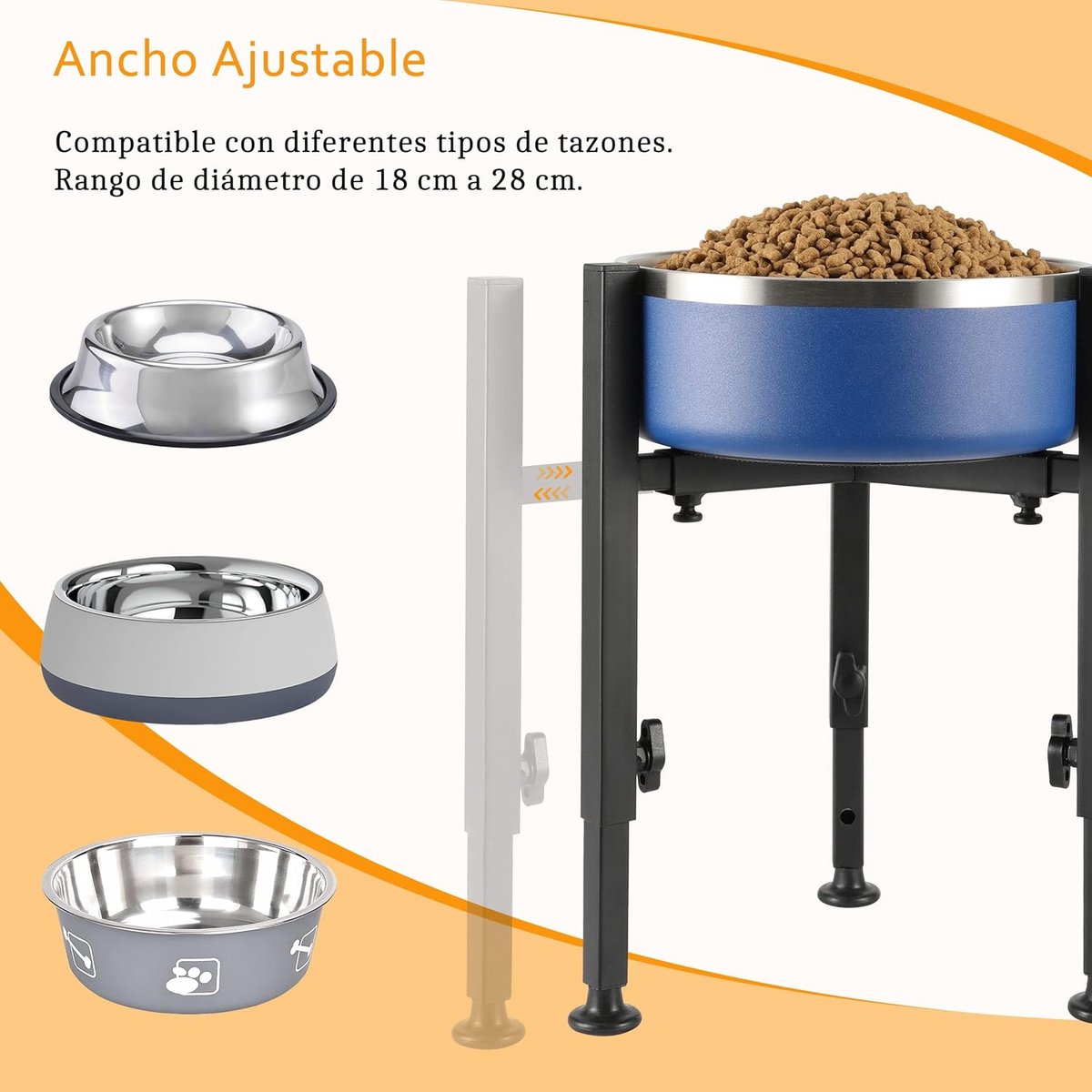 Dog Food Bowl Stand - Metal Elevated Dog Food Dispenser - Adjustable Dog Food Bowl Stand - Suitable for Large, Medium, and Small Dogs - Black (food bowl not included)