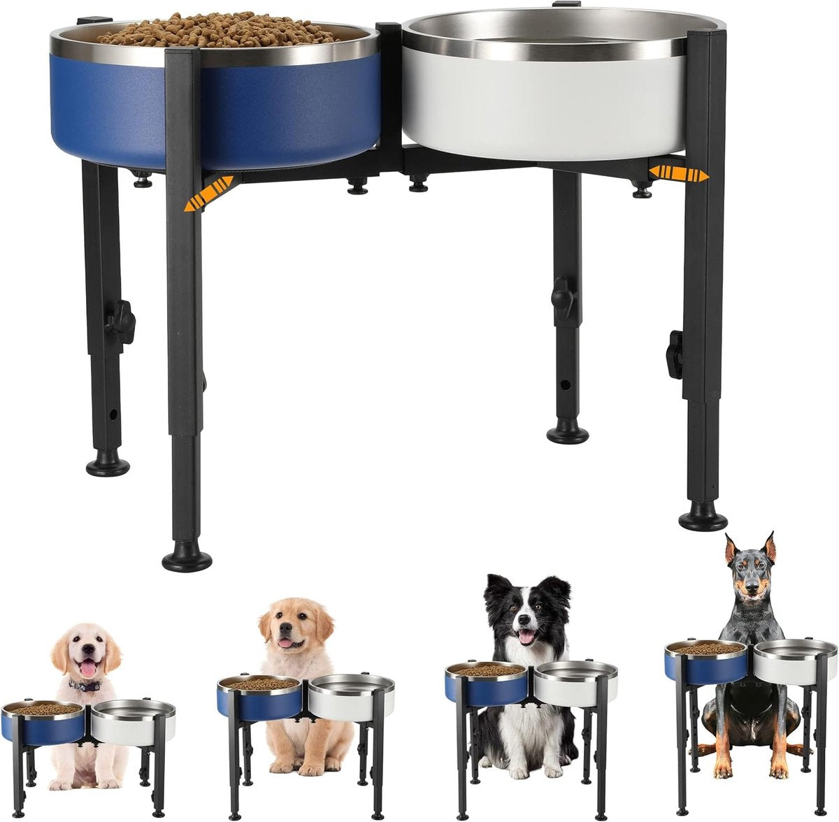 Adjustable elevated dog food bowl holder metal stand for large medium small dogs black