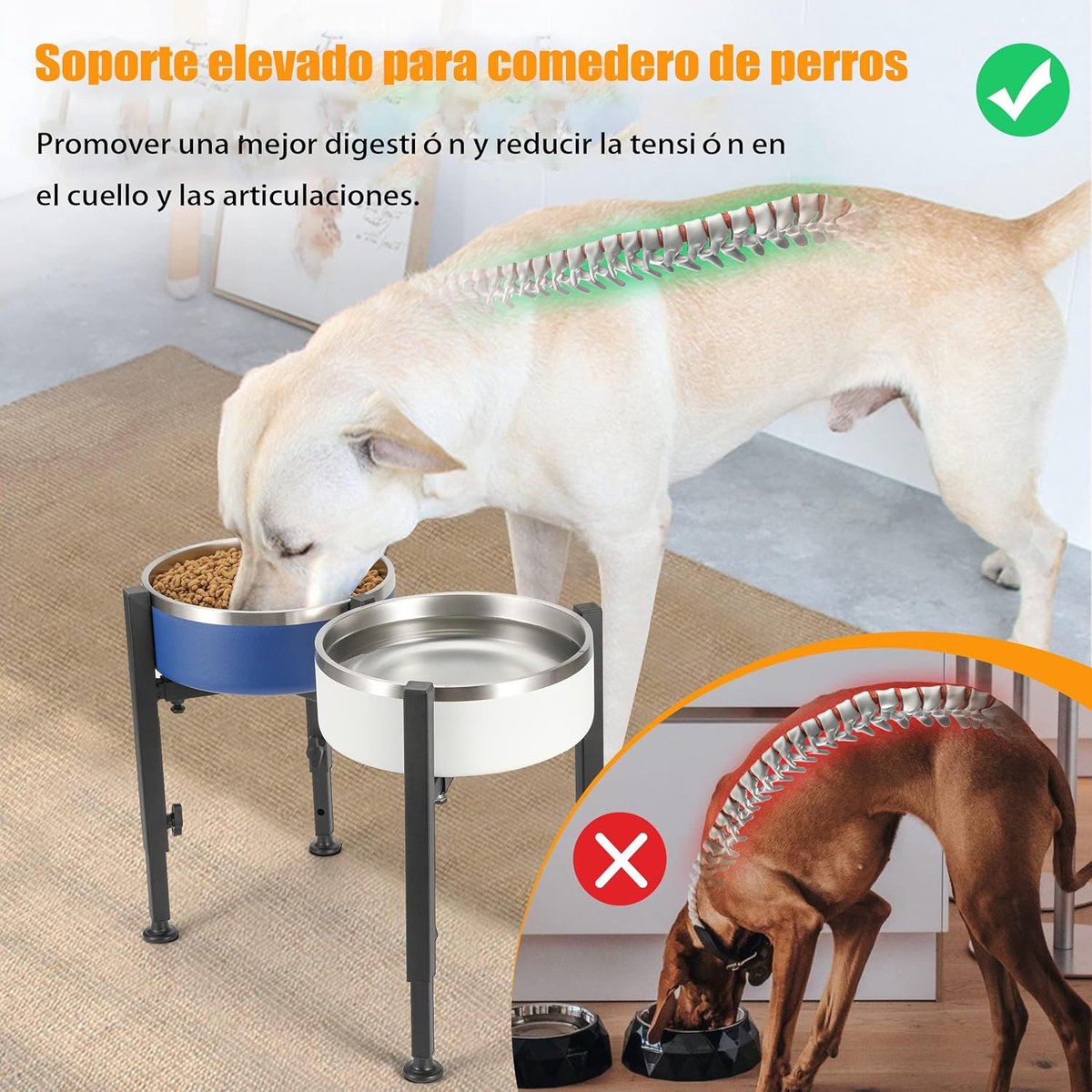 Adjustable elevated dog food bowl holder metal stand for large medium small dogs black