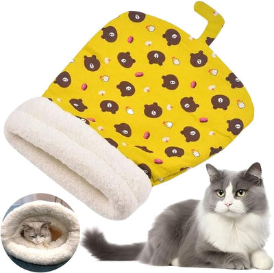Cat Bed - Pet Sleeping Bag - Warm Pet Bed - Winter Cat House - Suitable for Indoor Use - Comfortable and Sheltered - Give Your Pet a Warm Hideaway (Yellow, One Size)