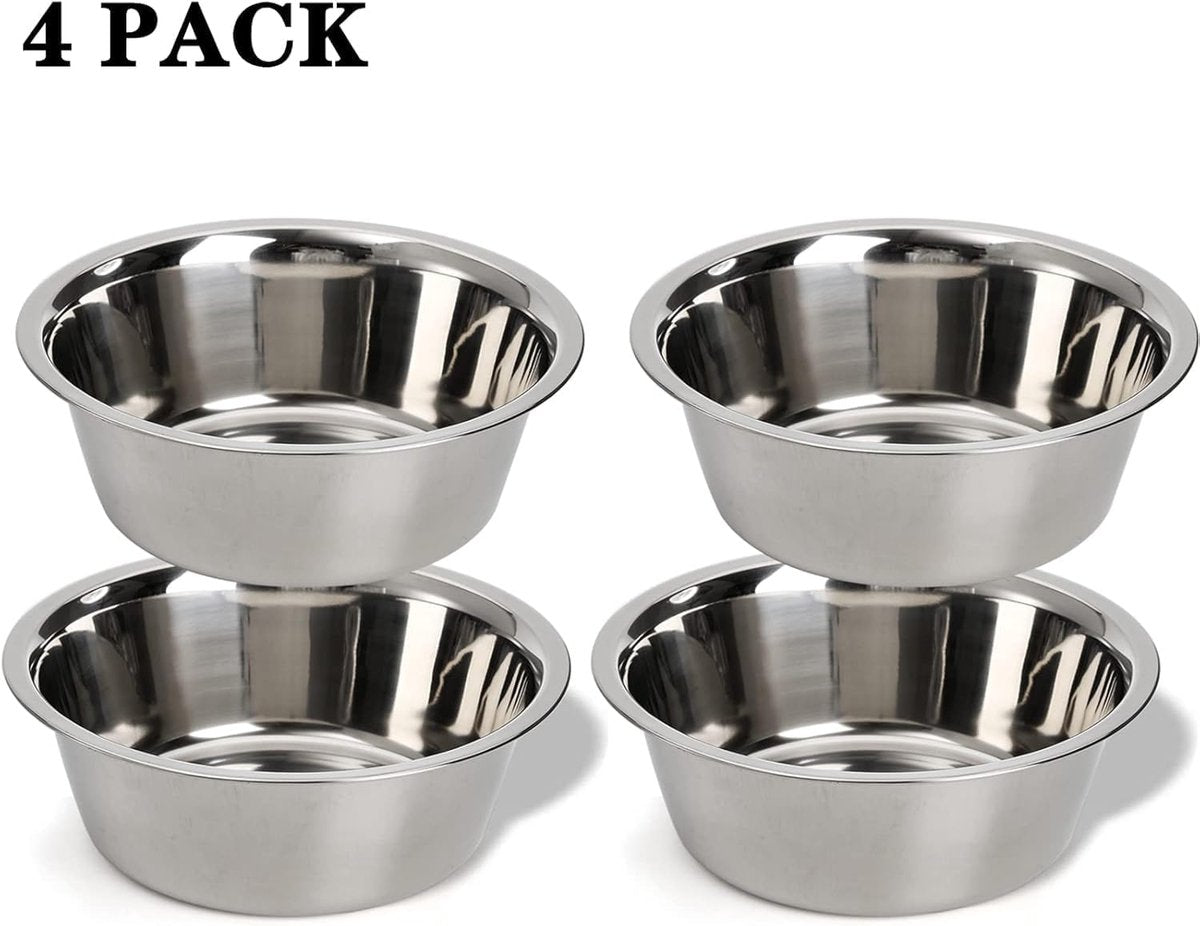 4-Pack Stainless Steel Food and Water Bowls for Cats and Dogs - Pet Food and Water Bowls - Pet Bowls - For Large, Medium, and Small Dogs - Kitten Bowls - Puppy Bowls