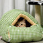 Cat house - Cat basket - Plush and warm - Removable and washable - Closed cat bed for winter - Suitable for indoor and outdoor use in winter, camping, traveling, in the bedroom, living room and apartment - Green and white checkered