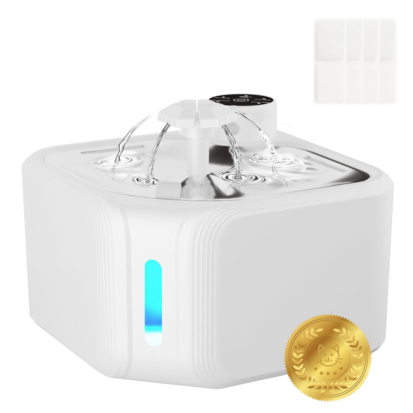 PawGlow Wireless Pet Fountain 2.8L - Cat And Dog Water Dispenser With LED Lighting And 8 Filters