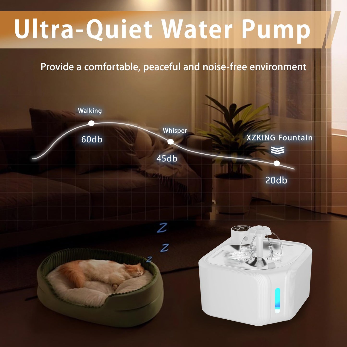 PawGlow Wireless Pet Fountain 2.8L - Cat And Dog Water Dispenser With LED Lighting And 8 Filters