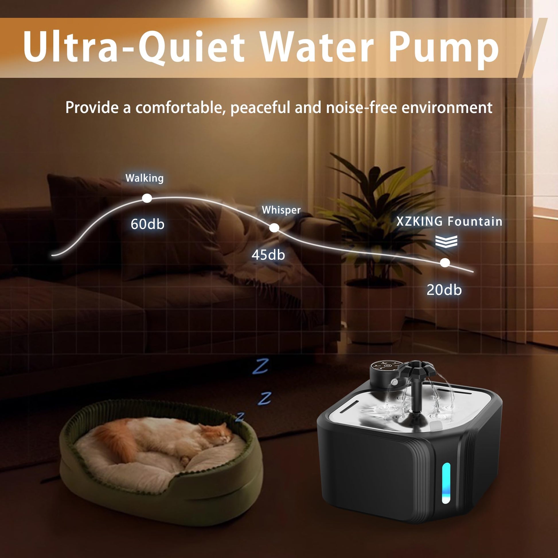 Wireless 2.8L cat water fountain with LED lighting and stainless steel bowl in white – automatic pet drinking fountain Australia