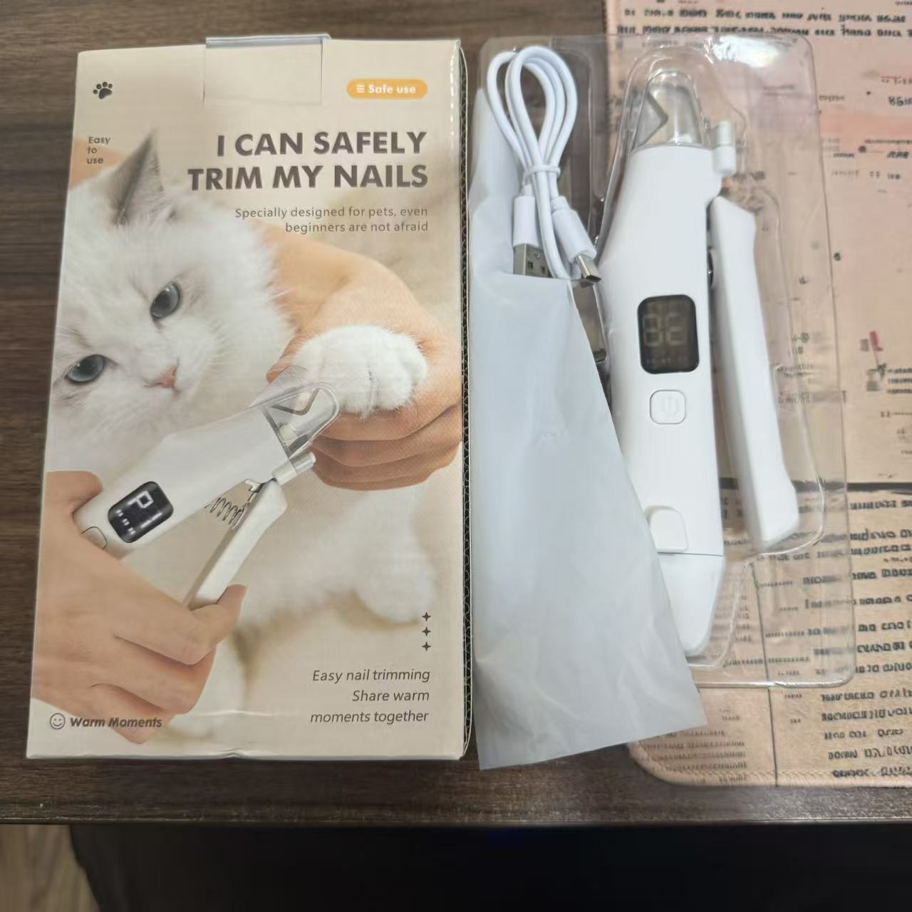 Dog Nail Scissors - Cat Nail Clippers - Professional Nail Clippers - LED Lighting - Rechargeable - Digital Display - Pet Care - Nail Cutting - Collection Tray - Paw Care - Safe & Sharp - Stainless Steel - Nail Care - White - 1 Piece