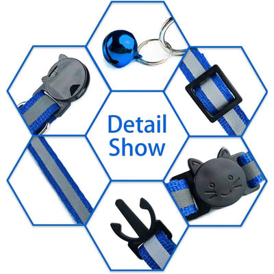 6X Adjustable Reflective Collars for Cats and Puppies with Bell and Safety Buckle, Cute Multicolor Pet Accessories