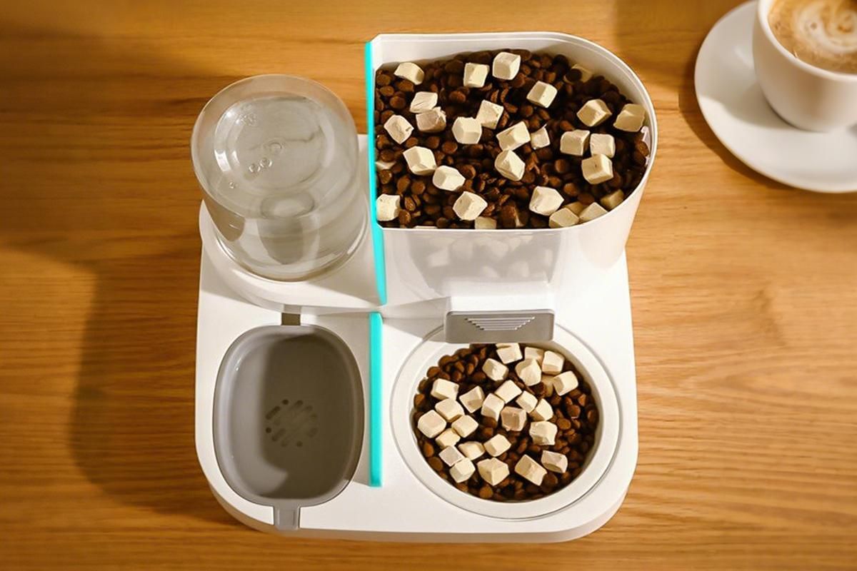 2 in 1 Automatic Cat Feeder and Waterer Ceramic Pet Bowl for Cats and Small Dogs