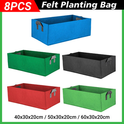 8pcs Felt Rectangular Planting Bags Vegetable Grow Bags Non-Woven Flower Pots - Blue 8pcs-60x30x20