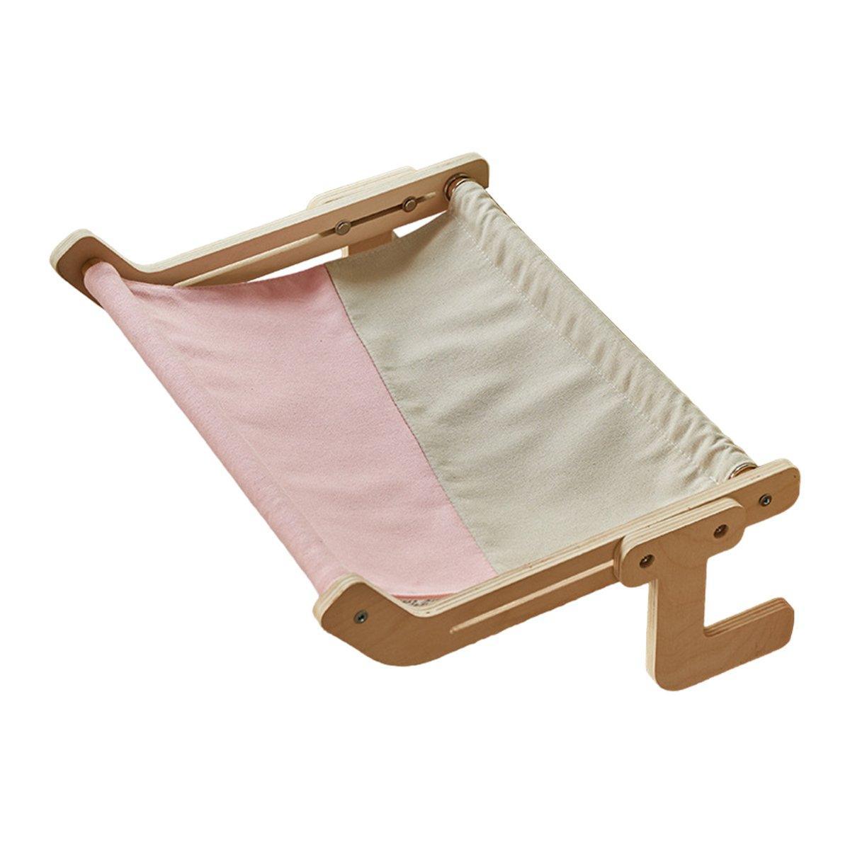 Window Hanging Cat Hammock Solid Wood Sun Bed Nest for All Seasons Durable - Grey+Pink