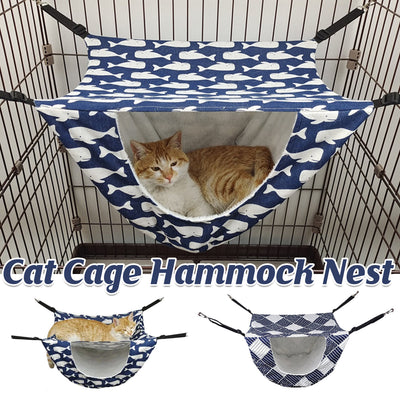 Cat Hammock Hanging Bed Cage Nest Soft Pet House Basket Cat Sleeping Supplies - Sea Blue Checkered