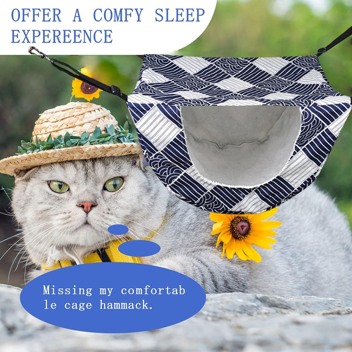 Cat Hammock Hanging Bed Cage Nest Soft Pet House Basket Cat Sleeping Supplies - Blue Whale