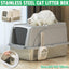 Durable Stainless Steel Cat Litter Box Pan With Flip Cover Odor Control Tray Large White