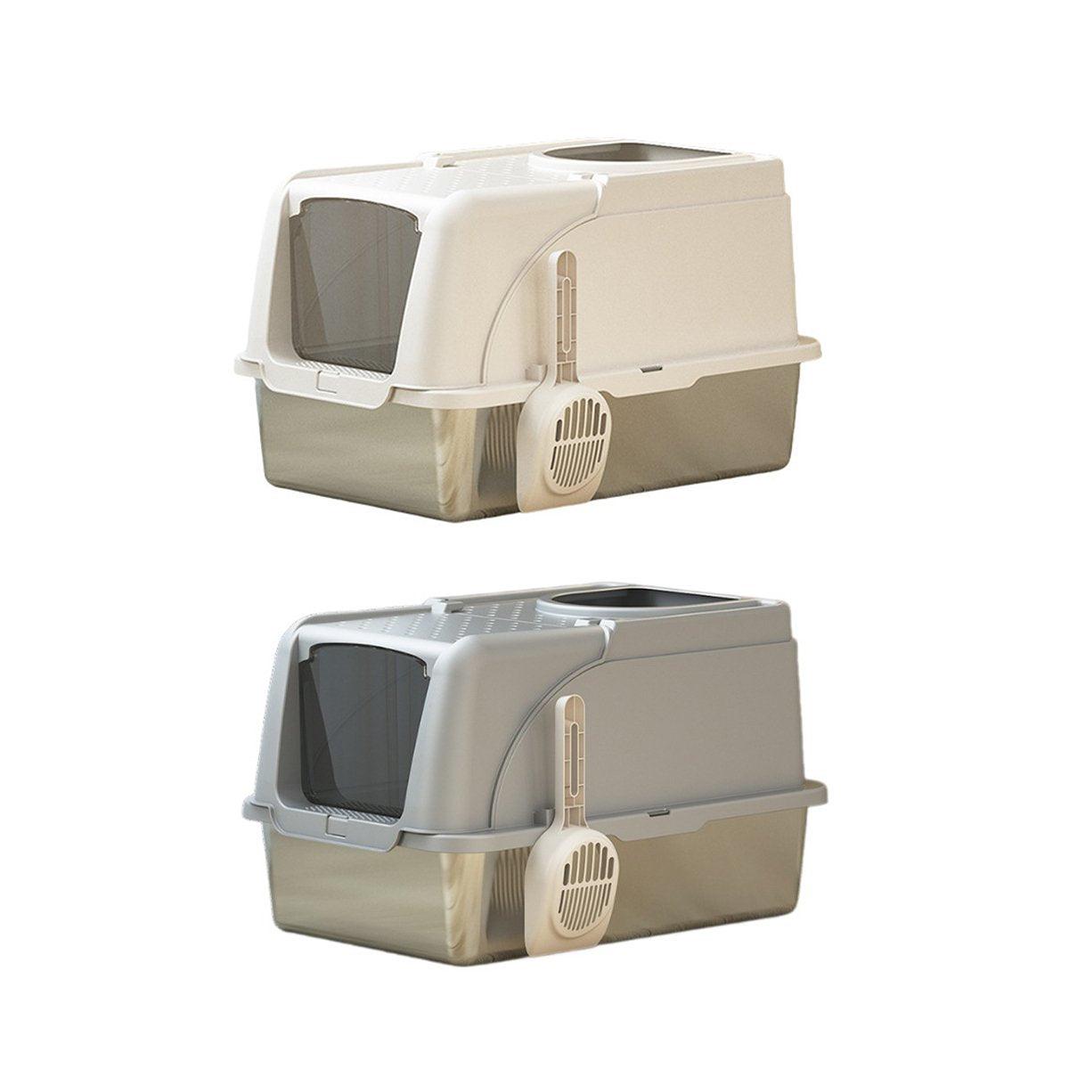 Durable Stainless Steel Cat Litter Box Pan With Flip Cover Odor Control Tray Large White
