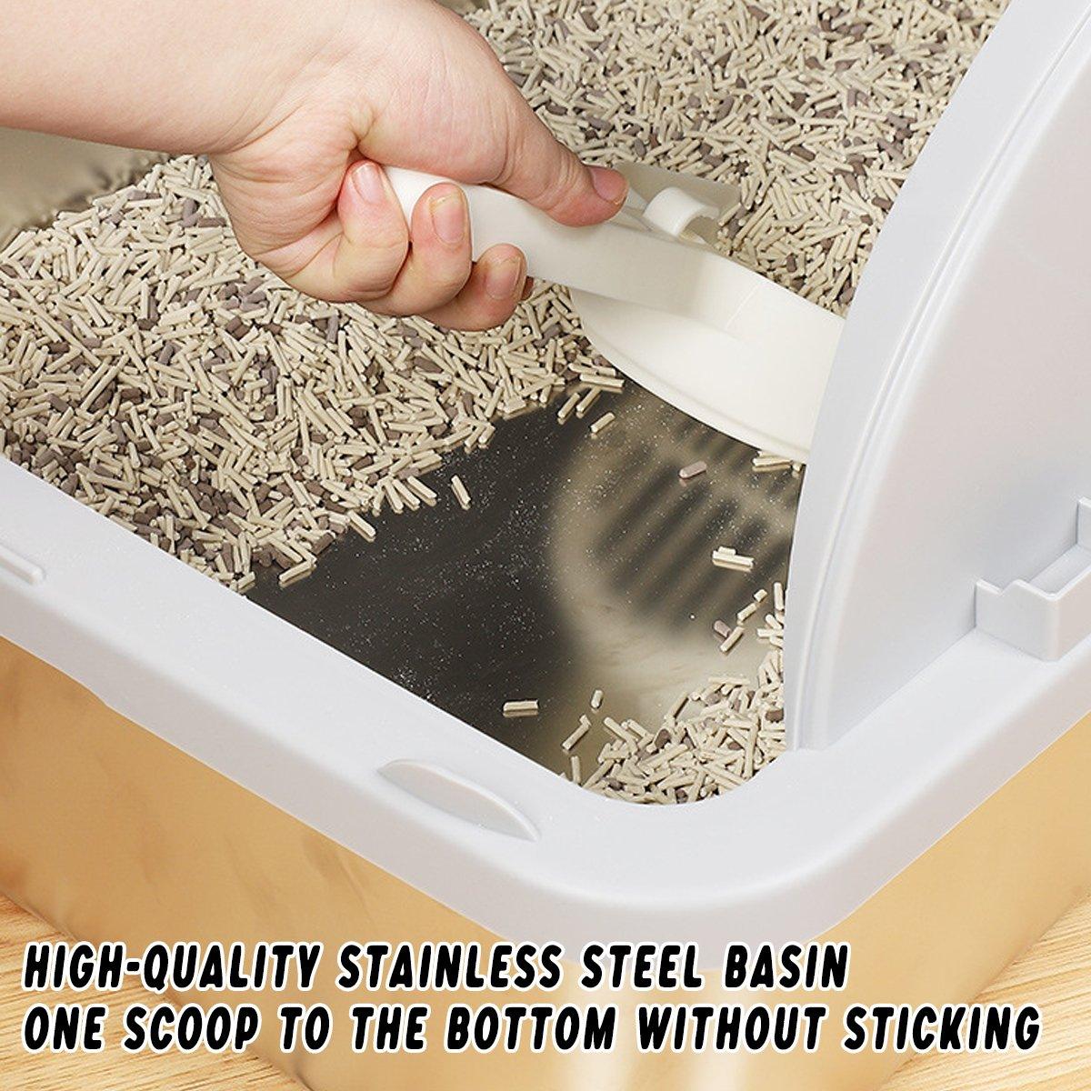 Durable Stainless Steel Cat Litter Box Pan With Flip Cover Odor Control Tray Large White