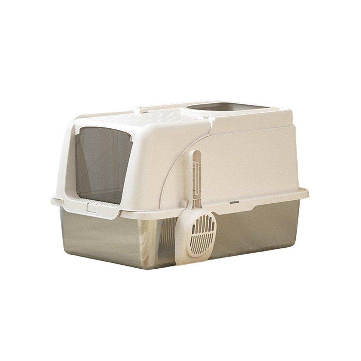 Durable Stainless Steel Cat Litter Box Pan With Flip Cover Odor Control Tray Large White