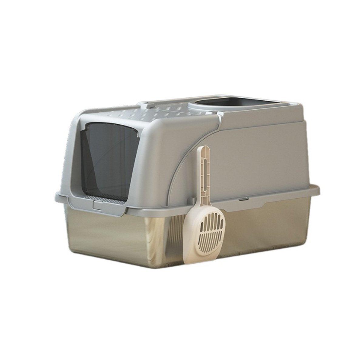 Durable Stainless Steel Cat Litter Box Pan With Flip Cover Odor Control Tray Large White