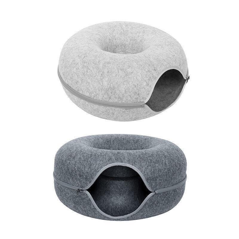 Felt Cat Tunnel Bed Donut Cave Nest for Kittens and Small Pets 50x30cm - Dark Grey