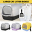 Enclosed Cat Litter Box With Lift Top Lid Splash Proof Dual Swing Doors Removable Tray Blue and Yellow