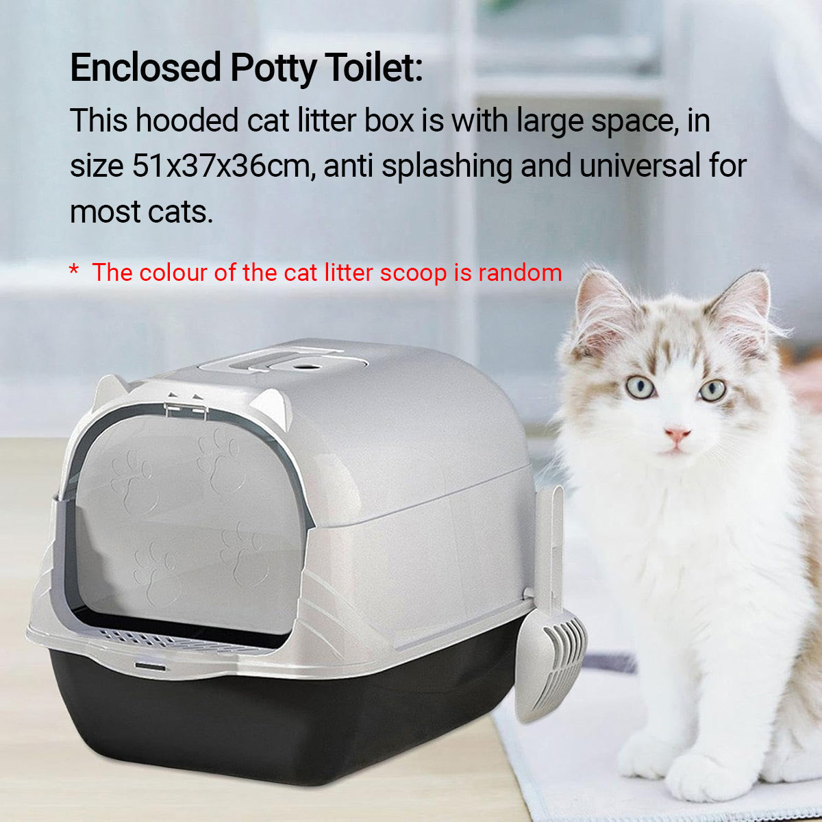 Enclosed Cat Litter Box With Lift Top Lid Splash Proof Dual Swing Doors Removable Tray Blue and Yellow