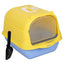Enclosed Cat Litter Box With Lift Top Lid Splash Proof Dual Swing Doors Removable Tray Blue and Yellow