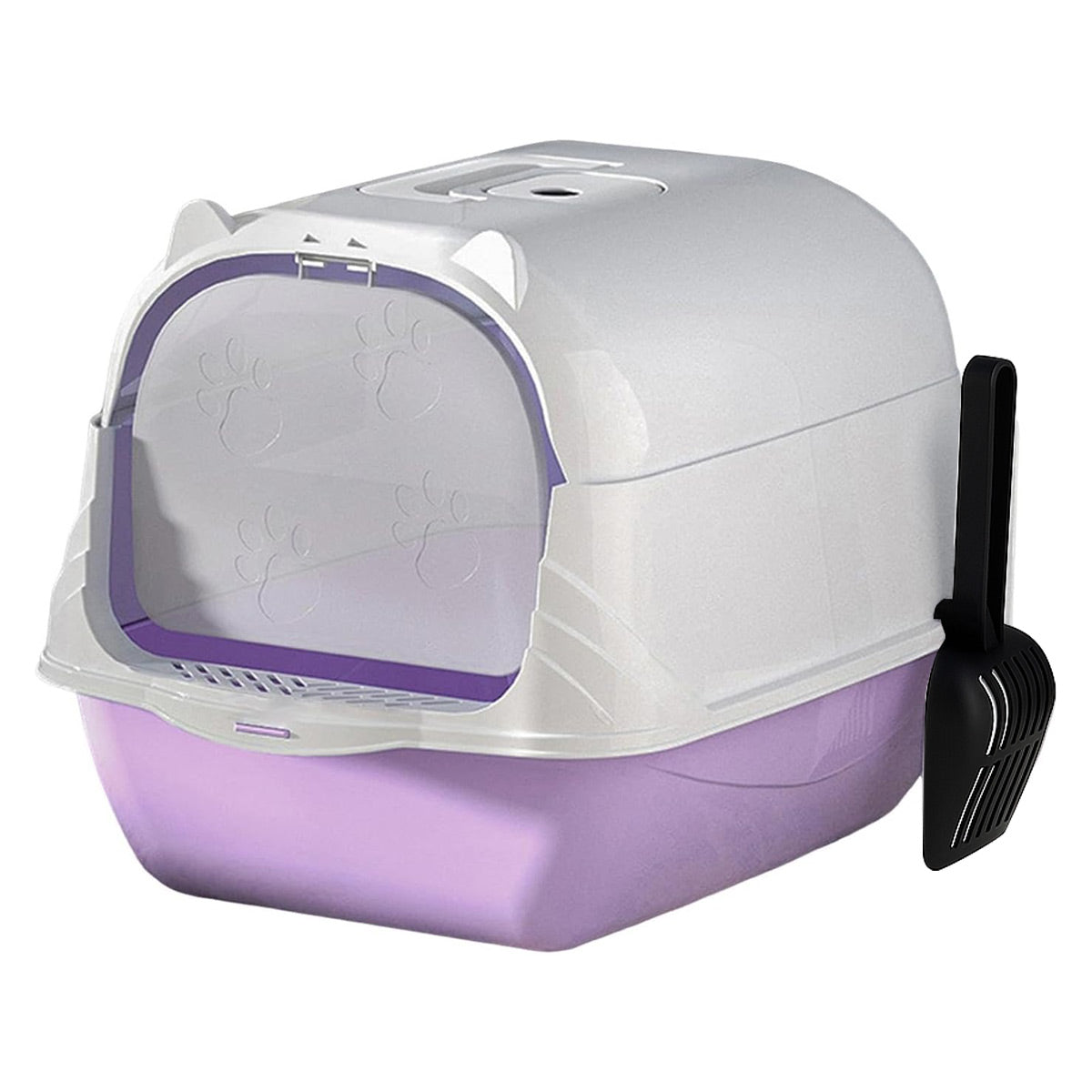 Enclosed Cat Litter Box With Lift Top Lid Splash Proof Dual Swing Doors Removable Tray Blue and Yellow