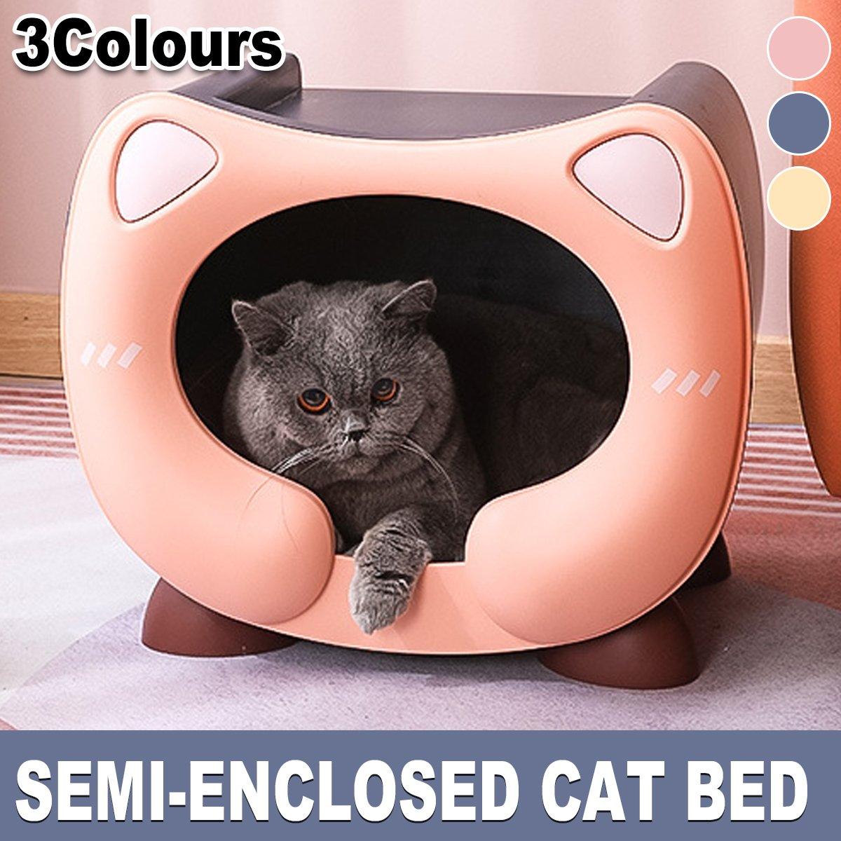 Semi Closed Cat Nest Soft Cozy Pet Bed for Cats Small Animals Indoor Sleeping - Blue