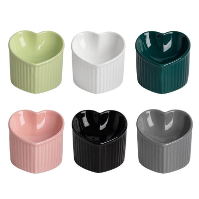 Love Shape Slanted Cat Bowl Ceramic Pet Bowl for Cats Food Water Feeding Dish - Dark Green