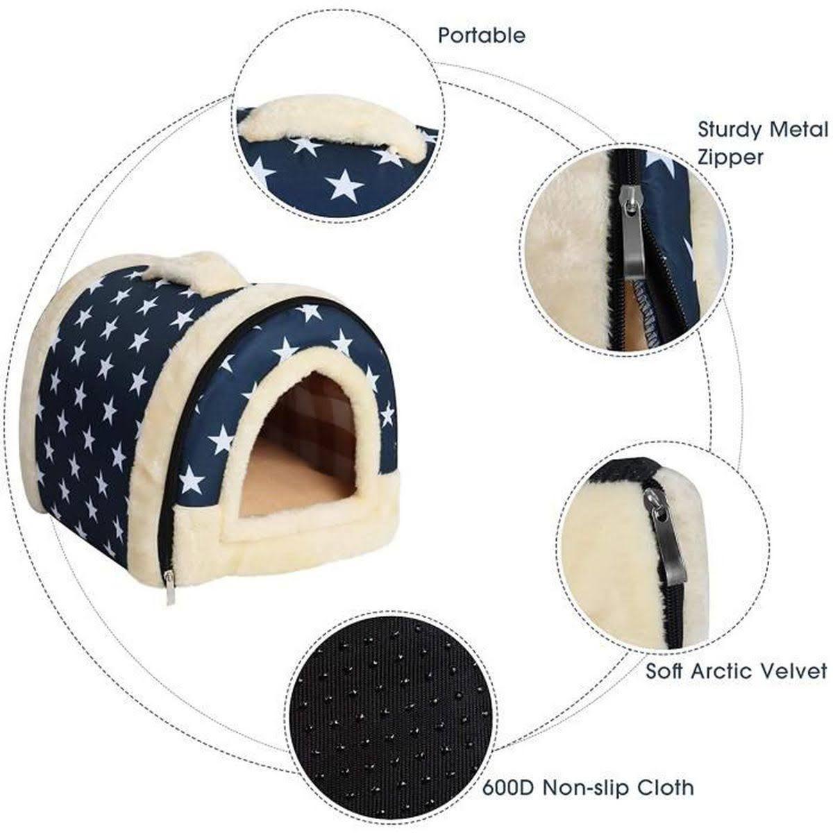 S Size Pet House Kennel Soft Igloo Beds Cave Cat Puppy Bed Warm Cushion Fold - Blue Stars