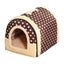 L Size Pet House Kennel Soft Igloo Beds Cave Cat Puppy Bed Warm Cushion Fold - Brown Dots