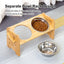 Wood Adjustable Elevated Raised Pet Dog Feeder Stainless Steel Bowl Water Stand