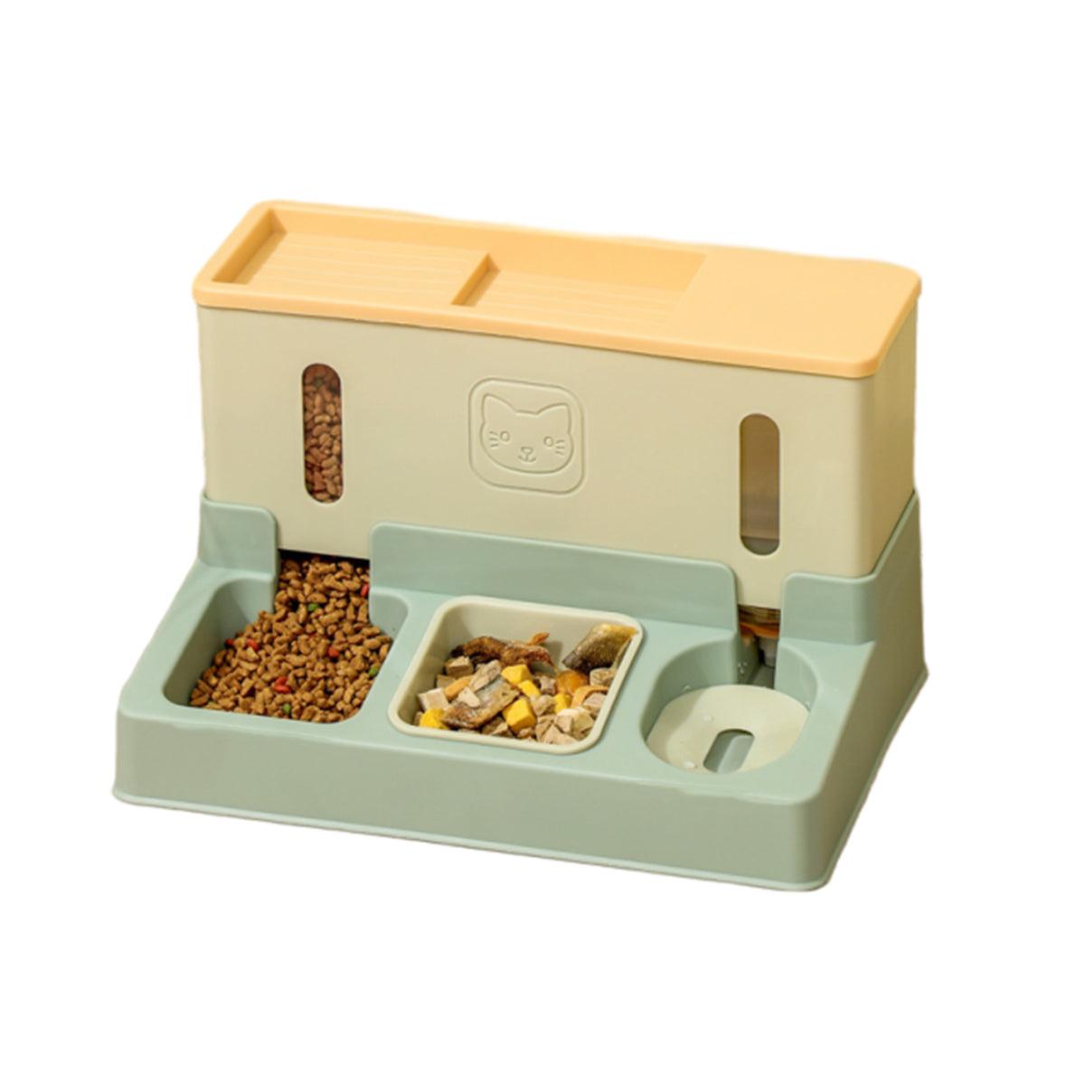 All in One Pet Feeding Bowl Cat Dog Water and Food Feeder Automatic Dispenser - Blue