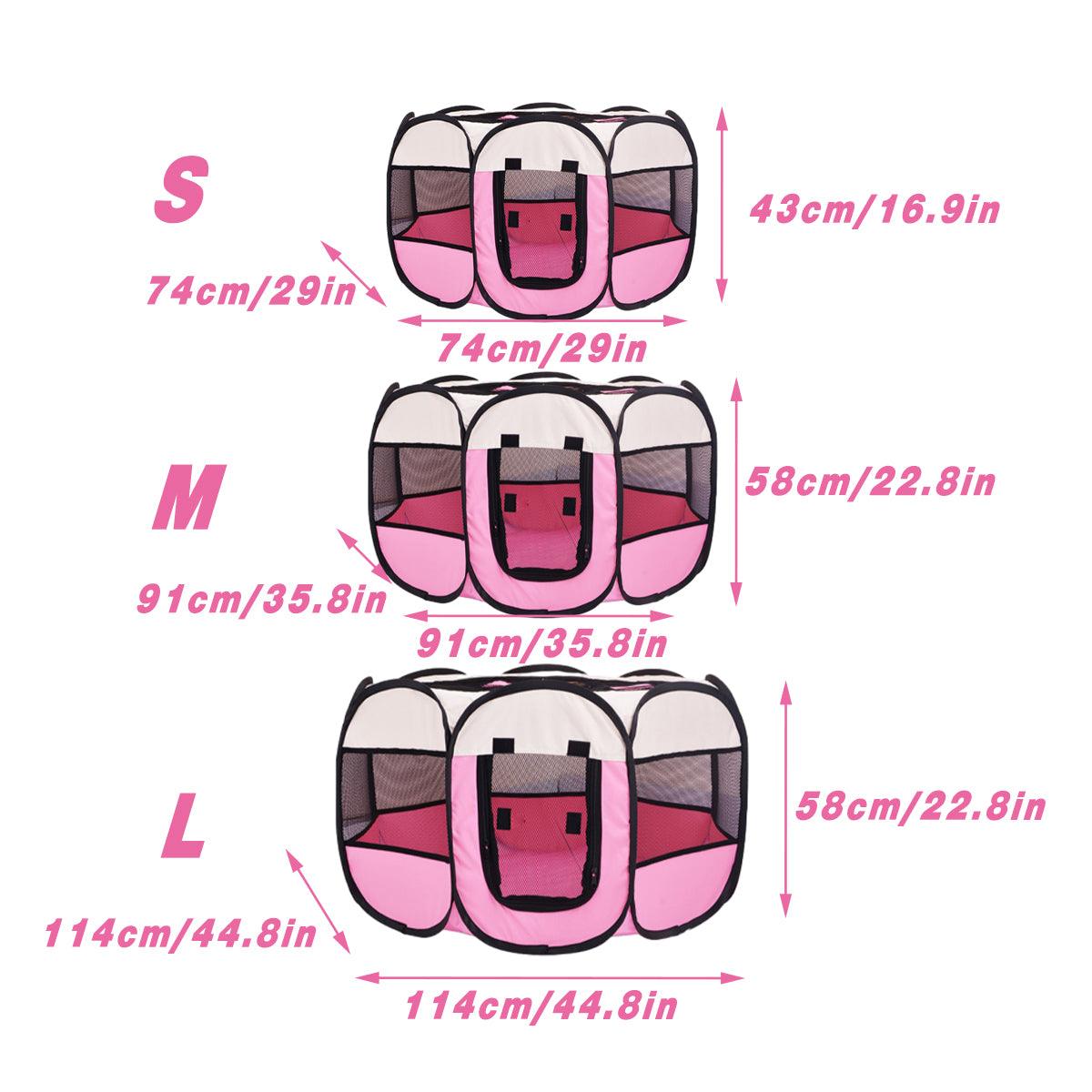 Pet Fence Indoor Cat Dog Tent Octagonal Fence Portable Foldable Cage Kennel - S-Pink