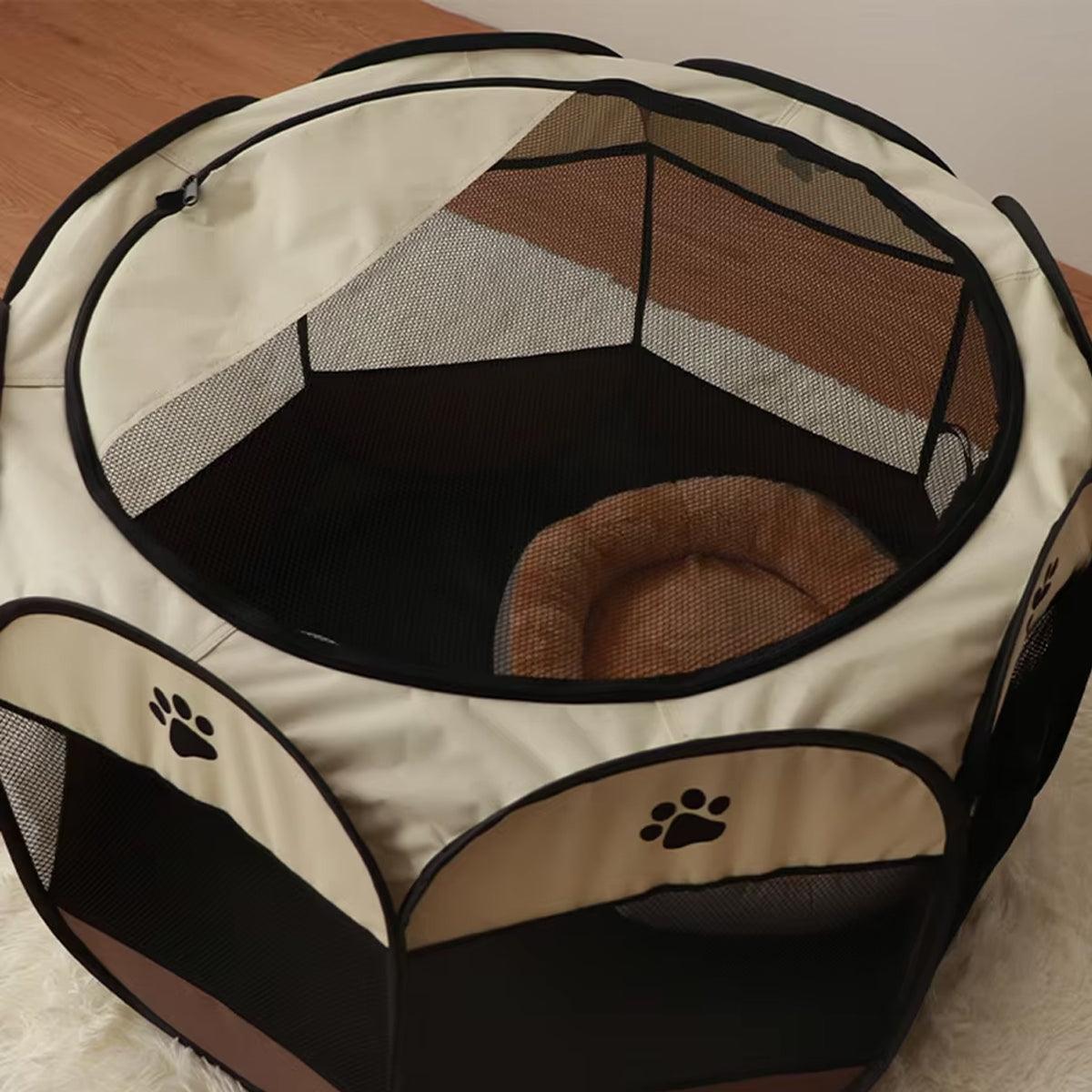 Pet Fence Indoor Cat Dog Tent Octagonal Fence Portable Foldable Cage Kennel - S-Pink