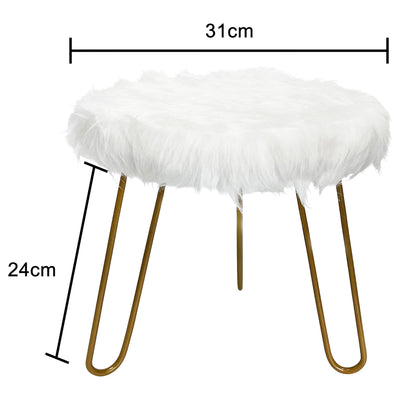Faux Fur Shaggy White 3 Legged Child Stool / Footstool 30cm