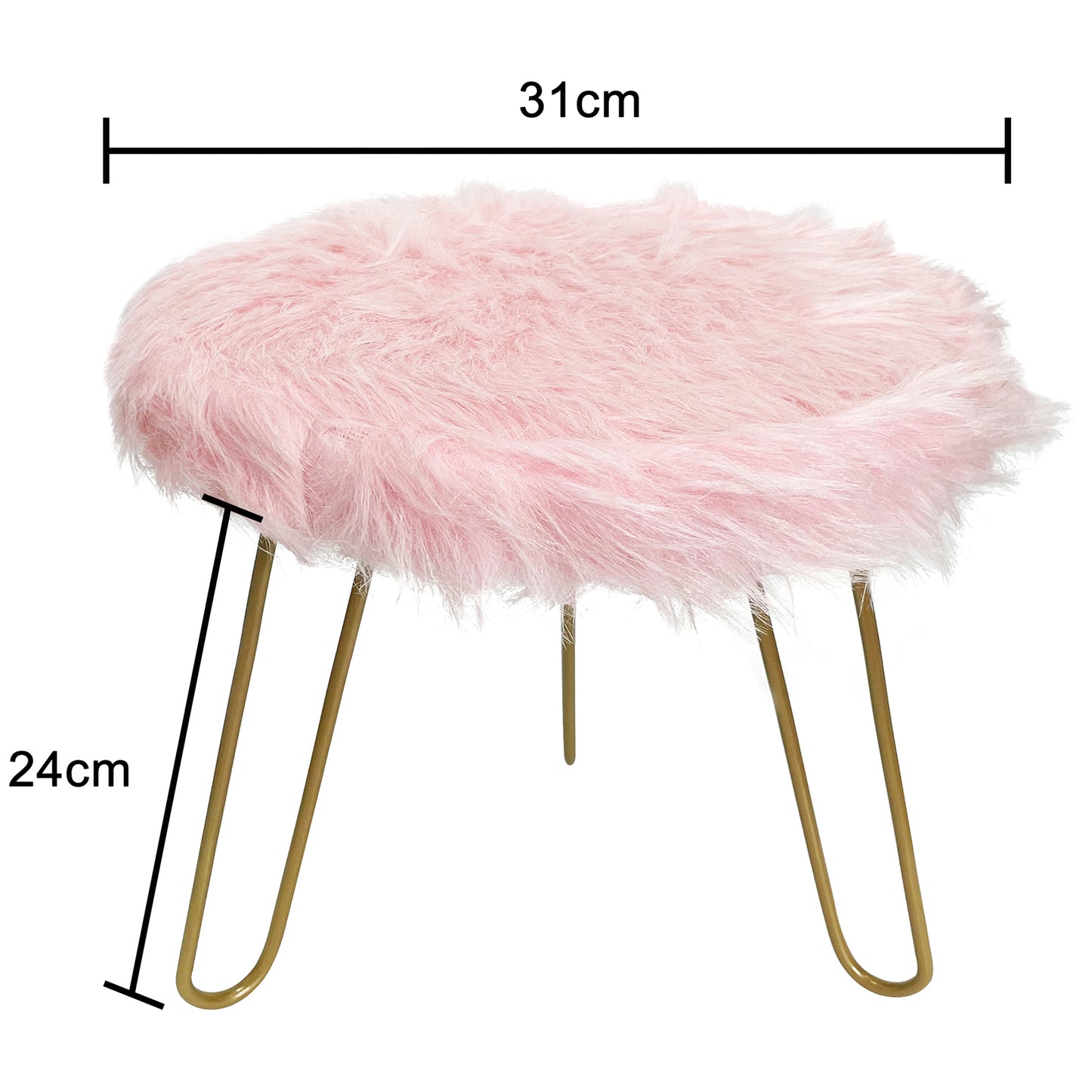 Faux Fur Shaggy Pink 3 Legged Child Stool / Footstool 30cm