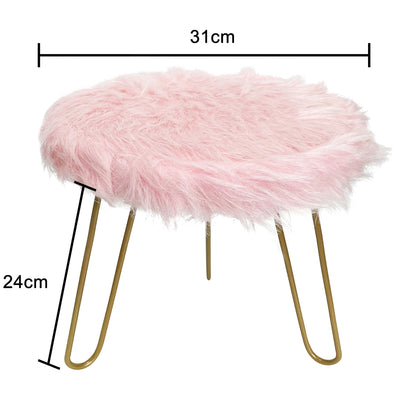 Faux Fur Shaggy Pink 3 Legged Child Stool / Footstool 30cm