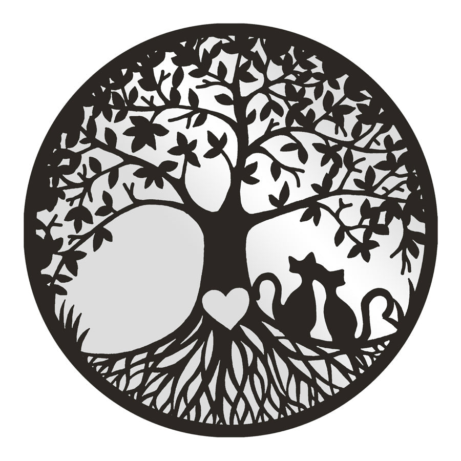 Lasercut Tree of Life w Cats & Mirror Metal 50cm - View 1